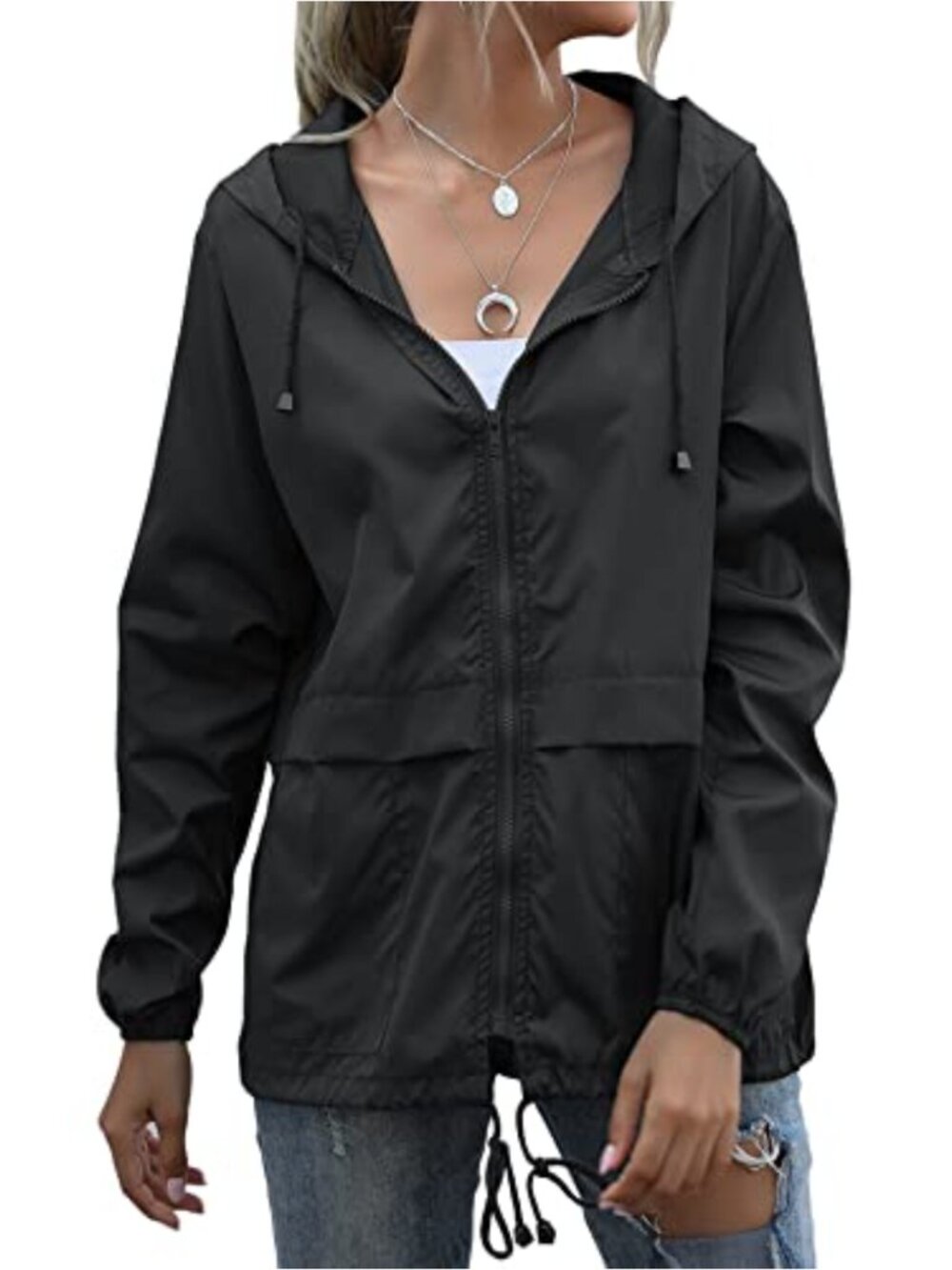 Waterproof Lightweight Hooded Raincoat Packable Windbreaker for Women